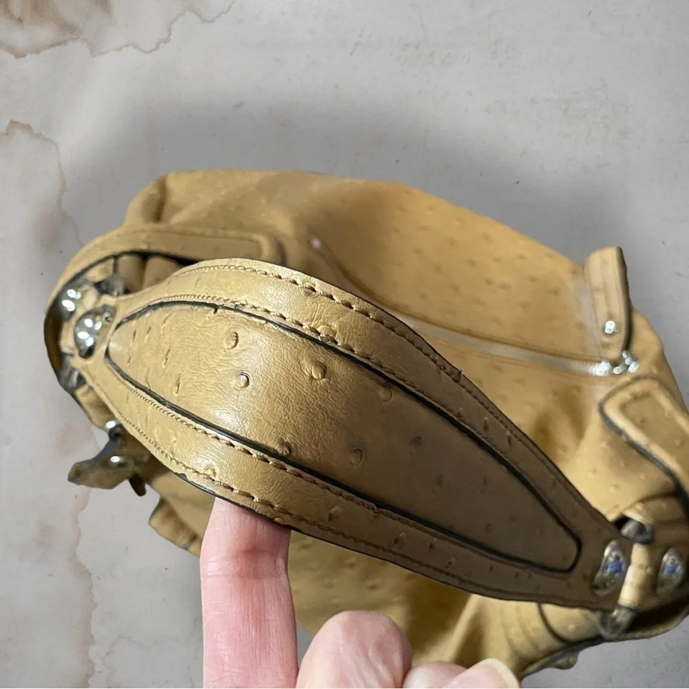 GUESS Enchanted Faux Ostrich Leather Tan and Silver Hobo Bag
